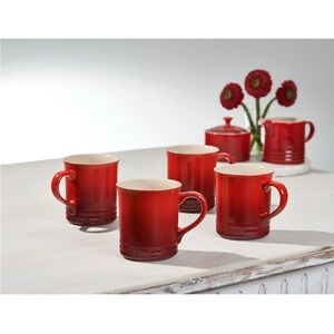 Le Creuset Cerise Cherry Stoneware 14 ounce coffee mug, set of 4